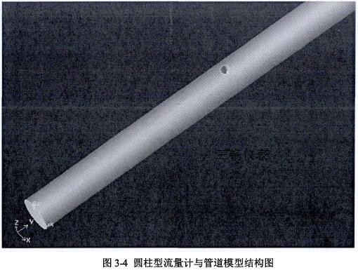 圓柱型插入式電磁流量計(jì)與管道模型結(jié)構(gòu)圖